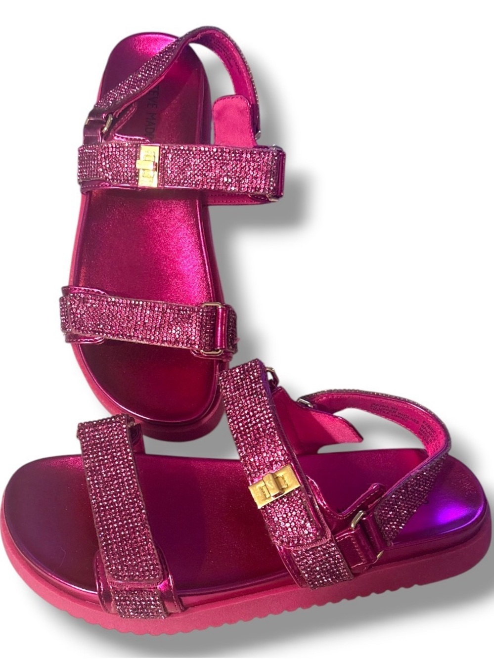 Steve Madden Kids Hot Pink Rhinestone Sparkle Velcro Strap Sandals